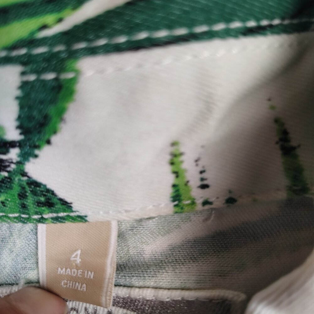 Michael Kors Denim Jacket Womens 4 White Green Palm Leaf Print - Picture 5 of 12